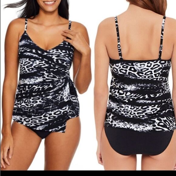 Magic suit black white and gray wrap tankini top. Size 10 NWT - Picture 1 of 4